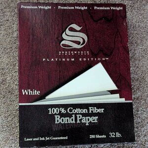 NIB Southworth 100% Cotton Fiber Bond Paper White 250 Sheets